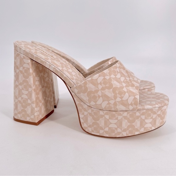 Larroude Dolly Platform Mule Sandals Chunky Boho Print Saffiano Leather Size 10